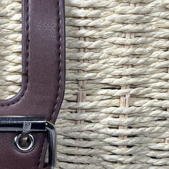 Woven Rattan Straw Crossbody Buckle Bag Beige Tan Hinge Picnic Beach Vacation - Picture 8 of 10